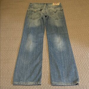 True Religion Straight Leg Big T Distressed Jeans